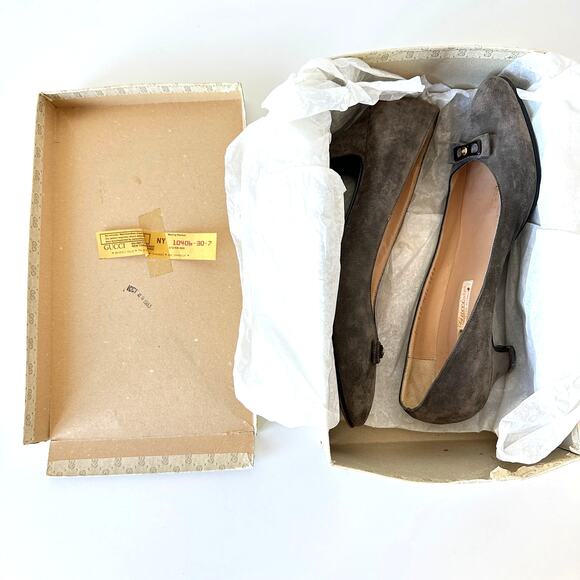 Gucci 1983 Vintage Grey Suede Bow Logo Kitten Heel Size 38 AA - Picture 4 of 16
